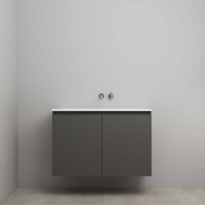 On-Line Onderkast - 100 cm - Bouwpakket - Greeploos 2 Deuren - Acryl Wastafel - zonder Kraangat - Mat Antraciet
