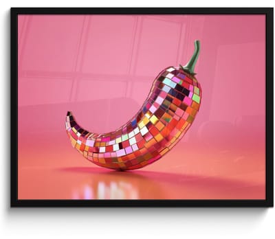 Fotolijst inclusief poster - Posterlijst 70x50 cm - Posters - Peper - Disco - Rood - Glitter - Foto in lijst - Keuken decoratie muur - Wanddecoratie accessoires - Muurdecoratie - Schilderijen