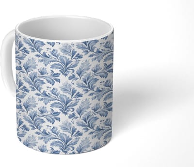 Mok - Koffiemok - Nautisch - Chic -Bladeren - Blauw - Mokken - 350 ML - Beker - Koffiemokken - Theemok