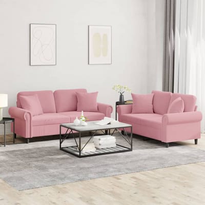 vidaXL - 2-delige - Loungeset - met - kussens - fluweel - roze