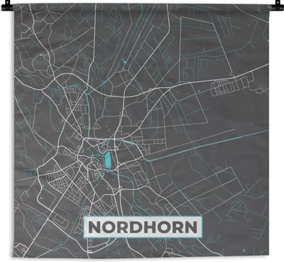 Wandkleed - Wanddoek - Blauw – Duitsland – Plattegrond – Stadskaart – Kaart – Nordhorn - 180x180 cm - Wandtapijt