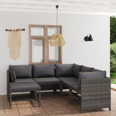 vidaXL - 6-delige - Loungeset - met - kussens - poly - rattan - grijs