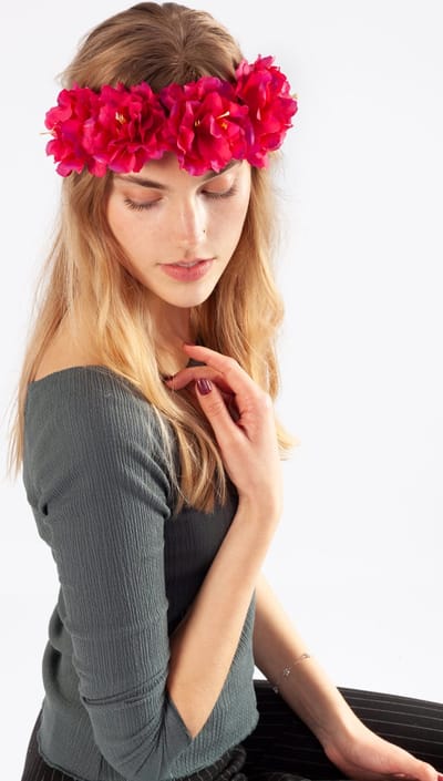 KIMU® Bloemenkrans Haar Hibiscus Roze - Hawaii Bloemen Haarband Diadeem - Kroon Bloemetjes - Elf Boho Festival