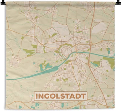 Wandkleed - Wanddoek - Plattegrond - Ingolstadt - Kaart - Stadskaart - Vintage - 180x180 cm - Wandtapijt