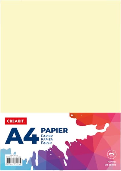 CREAKIT. Papier A4 – 100 Vellen – Knutselen voor Kinderen en Volwassenen – Tekenpapier voor Kinderen – 80 grams – Knutselpapier – Gekleurd Papier – Ivoor