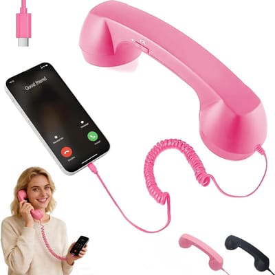 Home & Marker - Retro Telefoonhoorn - Geschikt voor iPhone & Android - Type-C Vaste Aansluiting op Mobiel - Vintage Headset met Volumeregeling - Roze - RETOTALK