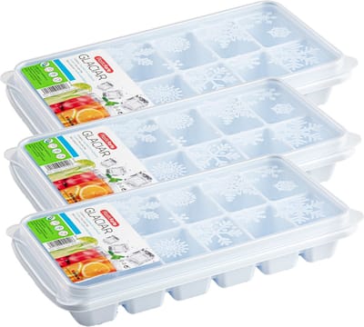 Plasticforte Tray met ijsblokjes - 3x stuks - ijsklontjes vormpjes - 12 vakjes - kunststof - wit - 26 x 12 cm