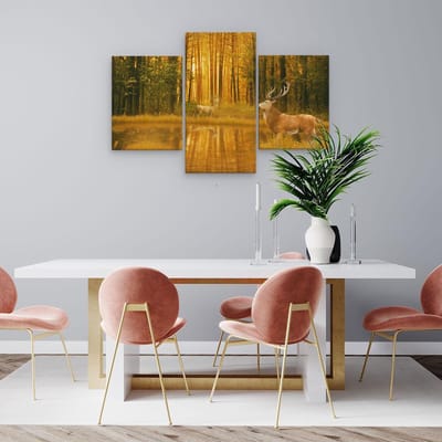 Artaza Canvas Schilderij Drieluik Twee Herten In Het Bos Bij Het Water - 90x60 - Foto Op Canvas - Canvas Print