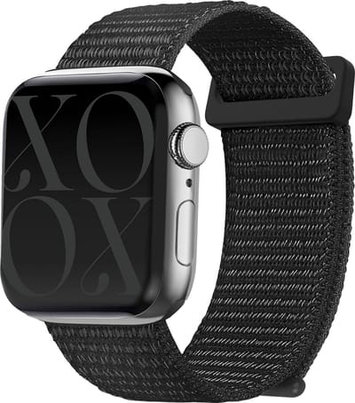 xoxo Wildhearts Nylon Band geschikt voor Apple Watch bandje - Series 1/2/3/4/5/6/7/8/9/10/SE - Zwart - Nylon smartwatchbandje met klittenband - Stof iWatch bandje voor maat: 38mm / 40mm / 41mm / 42mm