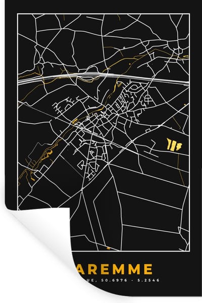 Muurstickers - Sticker Folie - Waremme - Kaart - Stadskaart - Goud - Plattegrond - 40x60 cm - Plakfolie - Muurstickers Kinderkamer - Zelfklevend Behang - Zelfklevend behangpapier - Stickerfolie