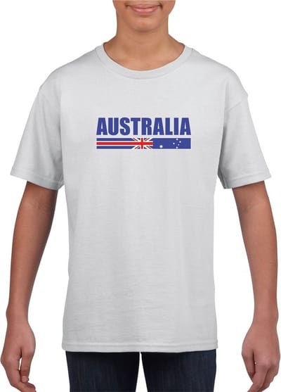 Wit Australie supporter t-shirt voor kinderen - Australische vlag shirts 110/116