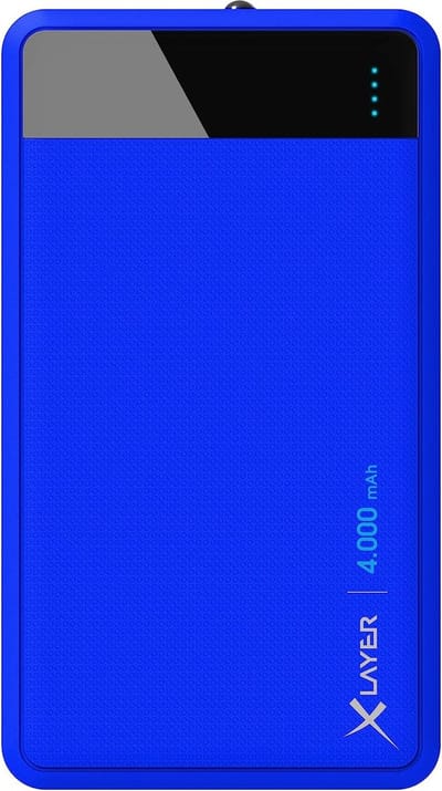 XLayer – Colour Line Powerbank Blauw - Lithium-Polymeer (LiPo) - 4000 mAh - Geschikt voor Smartphones of Tablets - Kleine Accu voor Onderweg – Met Zaklamp Geschikt voor Noodpakket - Blauw