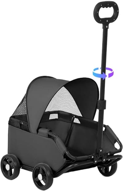 Huisdieren Wandelwagen - Dierenbuggy Reis - Comfortabel Transport - Geventileerd Gaas - Tot 7 kg - Zwart