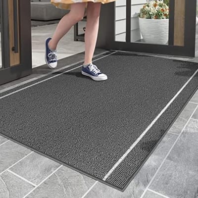 Deurmat Buiten 90 x 150 cm, Heavy Duty Deurmat, Vuilvanger Deurmat Anti-slip, Waterdicht, Afwasbaar, Grijs