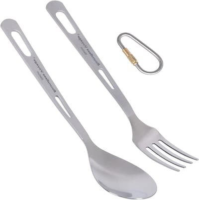 Titanium Bestek Set voor Kamperen - Lichtgewicht Vork en Lepel voor Binnen en Buiten, Ideaal voor Picknicks en Hiking