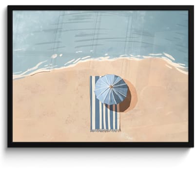 Poster in lijst - Fotolijst 70x50 cm - Posters - Strandlaken - Strepen - Parasol - Strand - Posterlijst zwart - Decoratie - Wanddecoratie woonkamer - Muurdecoratie slaapkamer