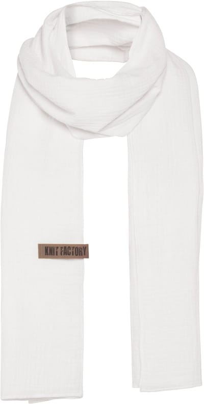 Knit Factory Liv Sjaal Dames - Katoenen sjaal - Langwerpige sjaal - Witte zomersjaal - Dames sjaal - Woolwhite - 200x40 cm - Duurzaam & Milieuvriendelijk - 100% Biologisch katoen