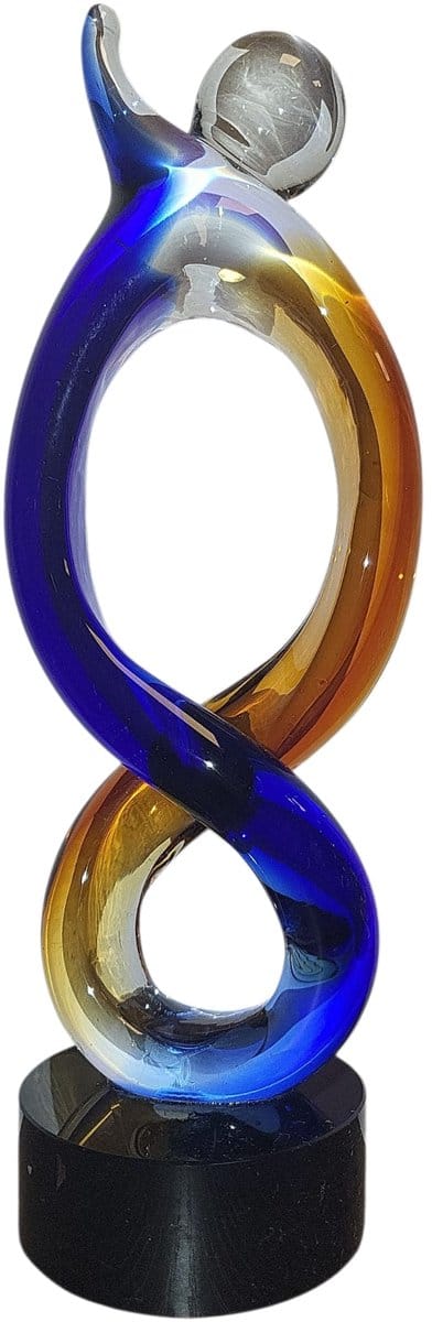 Happiness - Glas - Glassculptuur - Oranje/Blauw - 10x28x8 cm - Kristalglas