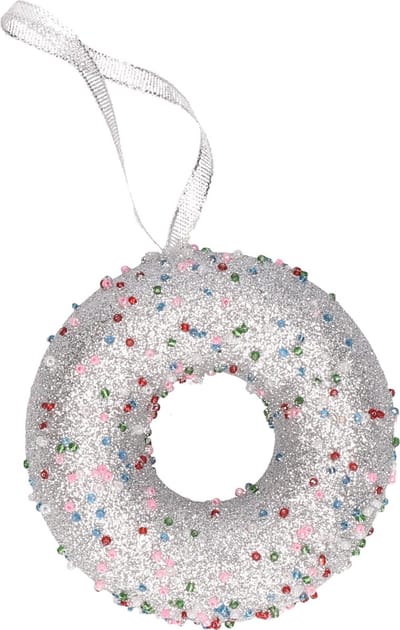 1x Kersthangers figuurtjes donut met kraaltjes 10 cm - Donut thema kerstboomhangers