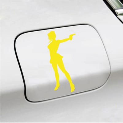 Bumpersticker - Vrouw Met Geweer - 8 X 16 - Geel