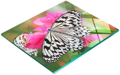 Multifunctionele decoratieve glazen snijplank voor de keuken met vlinder- en bloemmotief, 60x52 cm