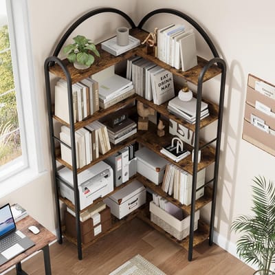 5-laags opbergrek- hoekboekenkast- boekenkast in industriële stijl voor kantoor- woonkamer of slaapkamer- 80 * 24 * 174 cm- retrokleur