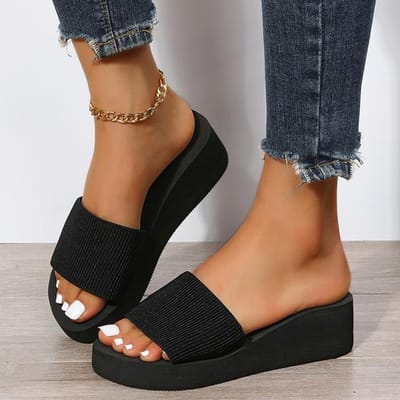 Sandalen Dames Nieuwe Ademende Zachte Wedge Zomersandalen Met Lage Hakken Slippers Casual Comfort Zomerschoenen Dames Grote Maat 38 zwart