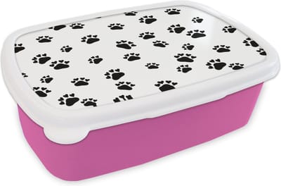 Broodtrommel Roze - Lunchbox - Brooddoos - Patronen - Kat - Poten - Jongens - Meisjes - Kinderen - Kind - 18x12x6 cm - Kinderen - Meisje