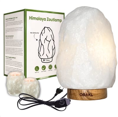 Dimbare Himalaya Zoutlamp Bliss – 2-4 KG – Nachtlamp -Tafellamp - Zoutlamp Incl. 2 Theelichthouders