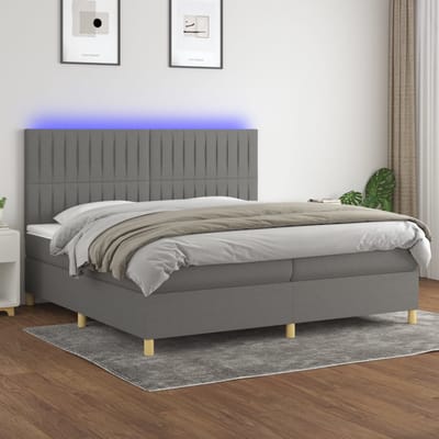 vidaXL - Boxspring - met - matras - en - LED - stof - donkergrijs - 200x200 - cm