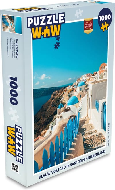 Puzzel Blauw voetpad in Santorini Griekenland - Legpuzzel - Puzzel 1000 stukjes volwassenen