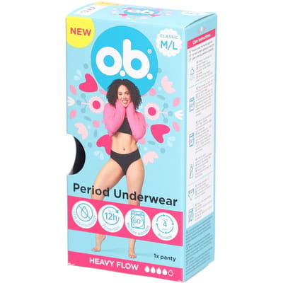 o.b. Herbruikbaar Menstruatie Ondergoed voor Vrouwen - tot wel 12 uur bescherming & comfort - voor elk lichaamstype, Klassieke vorm - M/L - 1 stuk