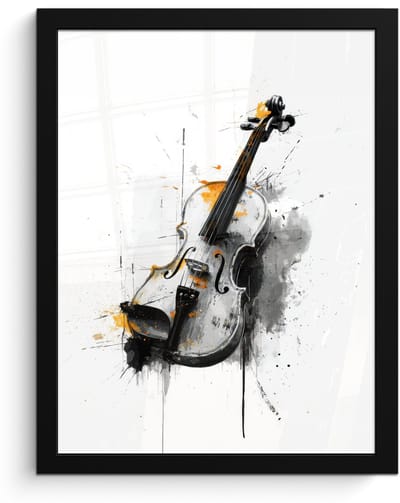 Poster in lijst - Fotolijst 30x40 cm - Posters - Viool - Oranje - Zwart - Penseelstreken - Posterlijst zwart - Decoratie - Wanddecoratie woonkamer - Muurdecoratie slaapkamer