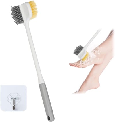 Langhandige Voetwasborstel van 35 cm voor Douche, Multifunctionele Badborstel met Afneembare Haak, Ideaal voor Senioren en Zwangere Vrouwen, Geen Buigen Nodig voor Gemakkelijk Gebruik