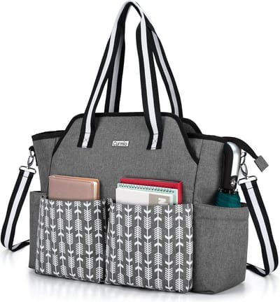 Lerarentas, lerarenwerktas voor vrouwen, draagbare aktetas voor laptop, opbergtas voor lerarenbenodigdheden zoals mappen, notitieboeken of boeken, grijs (lege tas)