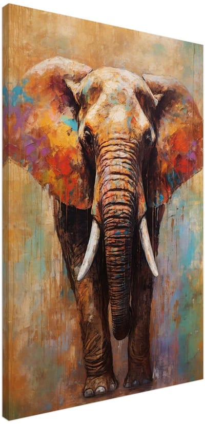 Canvas Schilderij - Artistic elephant 60x90 cm - Dieren Wanddecoratie Woonkamer & Slaapkamer