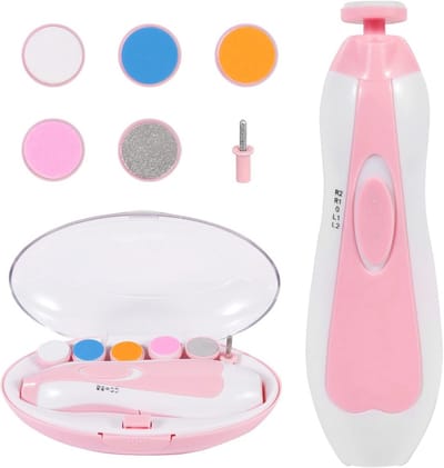 Elektrische nageltrimmer voor baby's, geluidsarm, veilige nagelknipper voor pasgeborenen met licht en vervangbaar, 6 slijpkoppen, handhoudende verzorging poetsmiddel en trim voor baby, peuter,