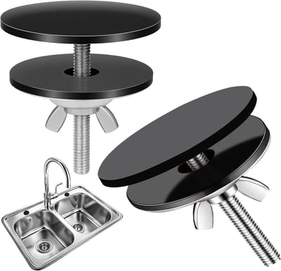 Gootsteengat afdekking - 2 Stuks - Kraangatstop - RVS - Keukengootsteengat afdekking - Kraangat afdekking - Lekvrije gatplaat stopper - Deksel Kraangat - Geschikt voor gootsteenkraan gat stopper 12 X 48 mm - Gootsteenafdekking voor Gat - Zwart