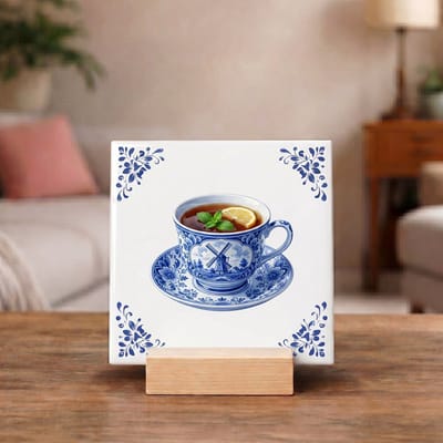 Delftsblauw Tegeltje 11x11 Theekopje met Citroen – Keuken Wanddecoratie en Cadeau
