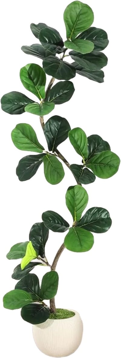 Kunstmatige Fiddle Leaf Fig Tree - Voor thuis of op kantoor - Decoratief en onderhoudsvriendelijk - Grote faux Ficus met witte plantenbak - Groen-150cm