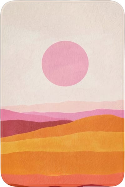 Badmat 60x90 cm - Antislip - Heuvels - Oranje - Zon - Abstract - Badmatten voor badkamer - Badkamermat - Douchemat - Badkamer mat