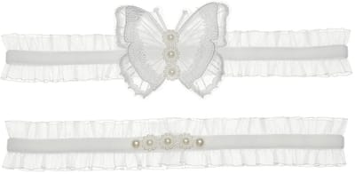 Dailygoods- Kousenband Bruiloft - Witte Kousenband - Vlinderstijl - Kant - Bruidaccessoire - Meerdere Maten - Polyester - Bruidskousenband