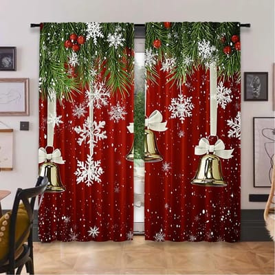 2 stuks Kerstgordijnen Klassieke Kerstboom Sneeuwvlokken Rood Groen Kerstgordijnen Voor Woonkamer Slaapkamer Keuken Badkamer 41x90in(105x230cm)