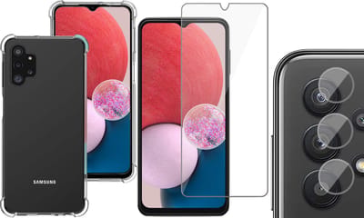 Hoesje geschikt voor Samsung Galaxy A13 4G - Anti Shock Proof Siliconen Back Cover Case Hoes Transparant - Tempered Glass Screenprotector - Camera Lens Protector