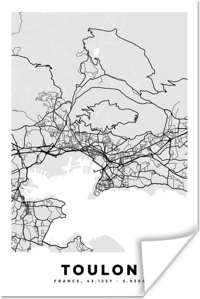 Poster Frankrijk - Plattegrond - Kaart - Toulon - Stadskaart - 120x180 cm XXL