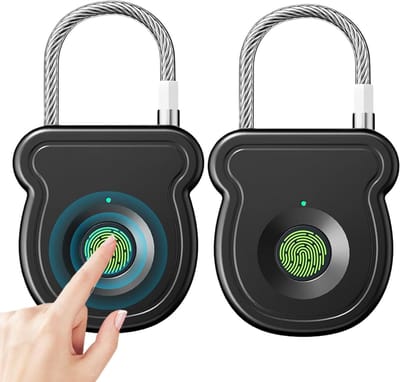 Slim vingerafdrukhangslot 2 stuks: snel ontgrendelen in 0,5 s, ideaal voor kluisjes, gym, kantoor en tuin, compact en veilig met USB-laadfunctie