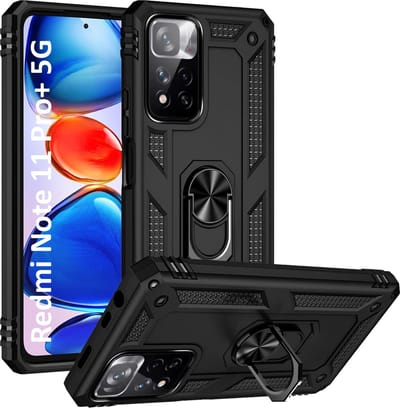 Hoesje voor Xiaomi Redmi Note 11 Pro Plus 5G - Swart backcover Shockproof Robuuste schokbestendige beschermingsring 360 draaibare ring