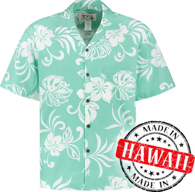 Hawaii Blouse Mannen - Shirt - Hemd - 100% Katoen - Overhemd Heren Korte Mouw - Made in Hawaii "Vakantie Vibes Turquoise" Maat S