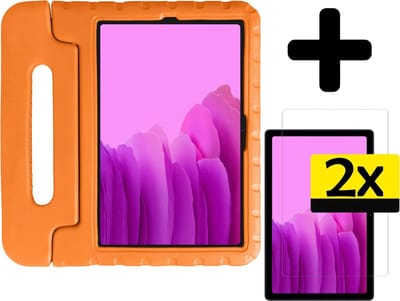 Hoes - Geschikt voor Samsung Galaxy Tab A7 (2020) - Met 2x Screenprotector - Kinderhoes Shockproof Bumper - Kidsproof Case - Tablet Hoesje - Kinder Cover - Oranje
