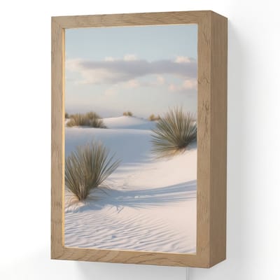 Wandlamp 20x30 cm - Oplaadbaar - Duinen - Gras - Wolken - Beige - Wandlampen binnen woonkamer - Slaapkamer lamp met kabel - Decoratieve nachtlamp - Vloerlamp snoer